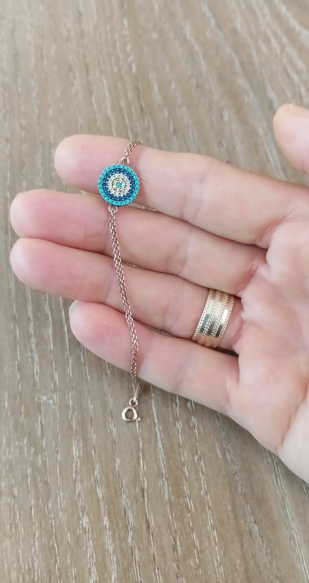 Nakışlı Turkuaz Zincir Detaylı Bohem Bileklik gümüş - Görsel 3