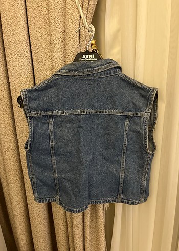 Düğmeli Kolsuz Mavi Denim Yelek - Görsel 2