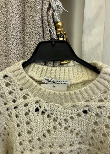 Bohem Nakışlı Beyaz Örgü Kadın Kazak - Görsel 2