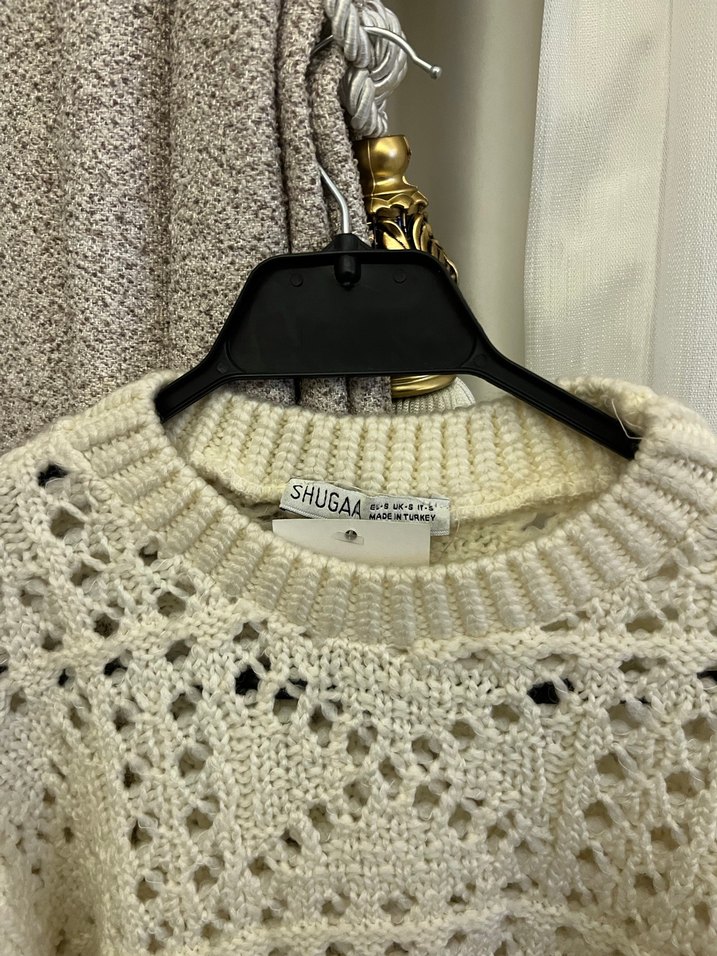 Bohem Nakışlı Beyaz Örgü Kadın Kazak - Görsel 2