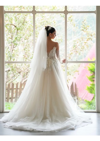 Modern Klasik Beyaz A Kesim Gelinlik - Görsel 3