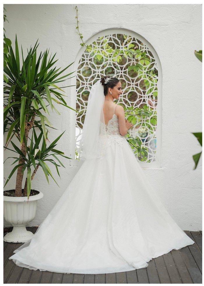 Modern Klasik Beyaz A Kesim Gelinlik - Görsel 2