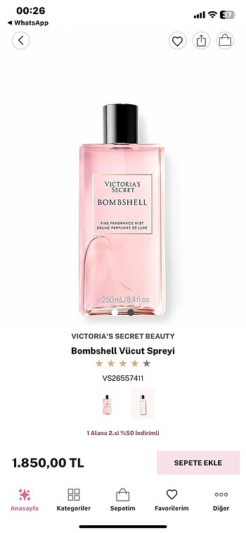 Beden victoria secret bomshell vücut spreyi