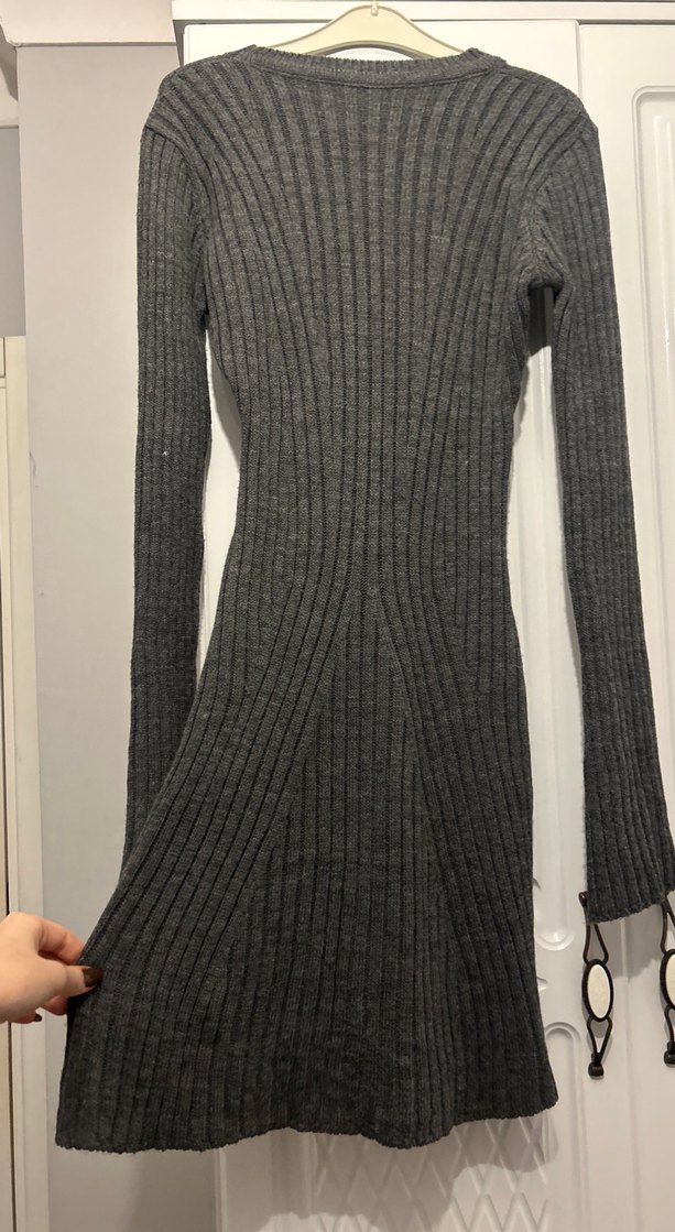 Gri Uzun Kollu Triko Elbise - Görsel 2