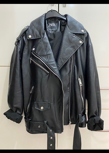 Siyah Deri Biker Ceket