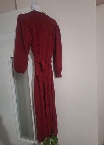 Bordo Kemerli Uzun Kollu Kadın Elbise - Görsel 2