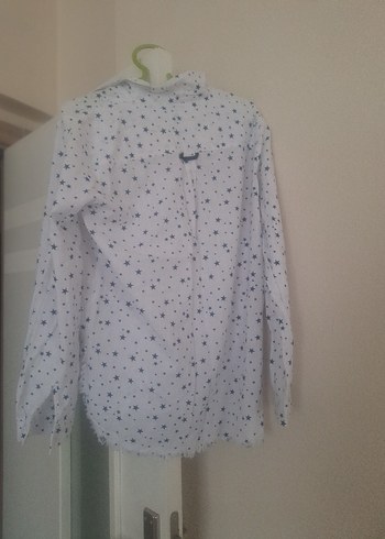 Uzun Kollu Beyaz Yıldız Desenli Gömlek - Görsel 2