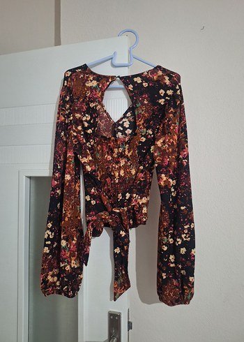 Bordo Bohem Uzun Kollu V Yaka Mini Bluz - Görsel 2