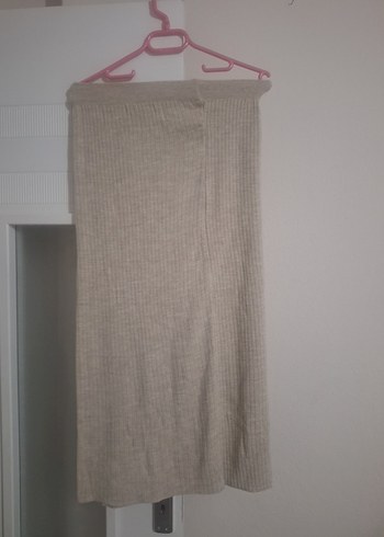 Düğmeli Bej Uzun triko Etek - Görsel 2