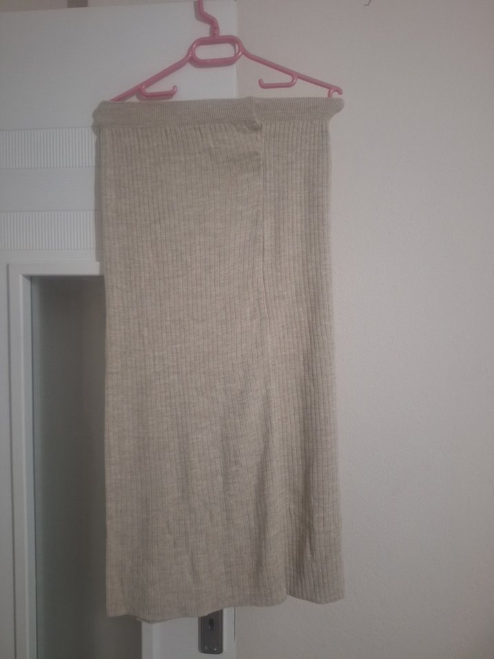 Düğmeli Bej Uzun triko Etek - Görsel 2