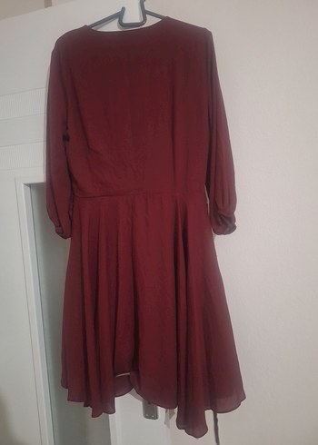 Bordo Midi Düğmeli Bohem Elbise - Görsel 2