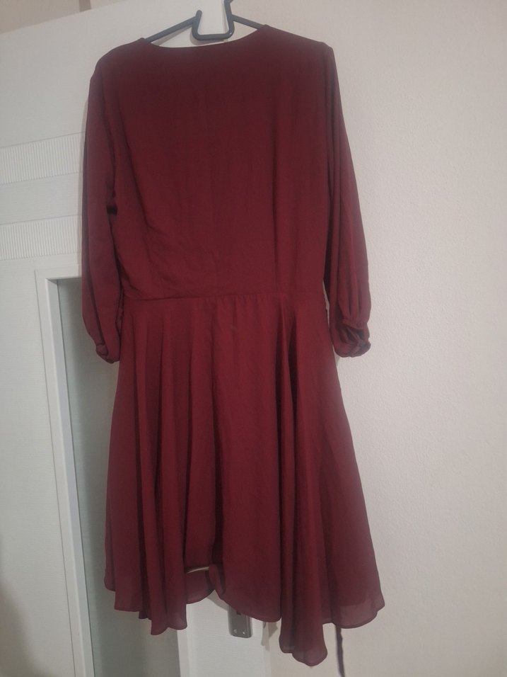 Bordo Midi Düğmeli Bohem Elbise - Görsel 2