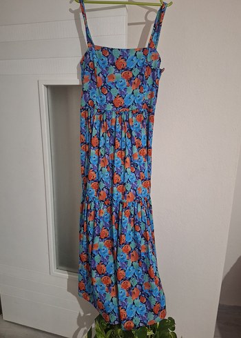 Çiçek Desenli Uzun Askılı Bohem Elbise - Görsel 2