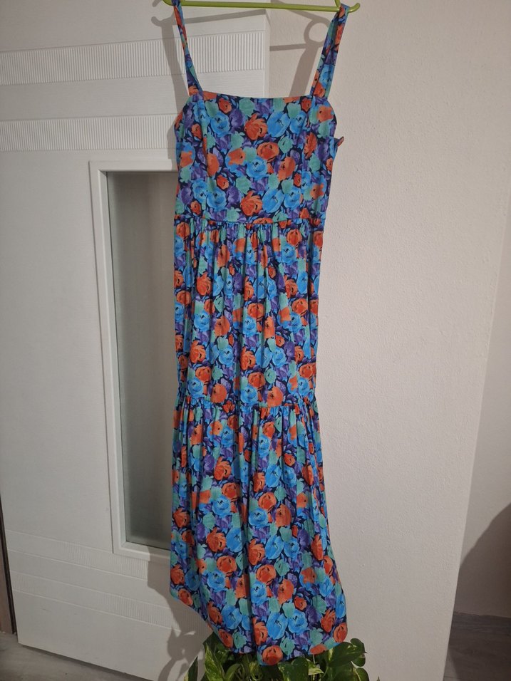 Çiçek Desenli Uzun Askılı Bohem Elbise - Görsel 2