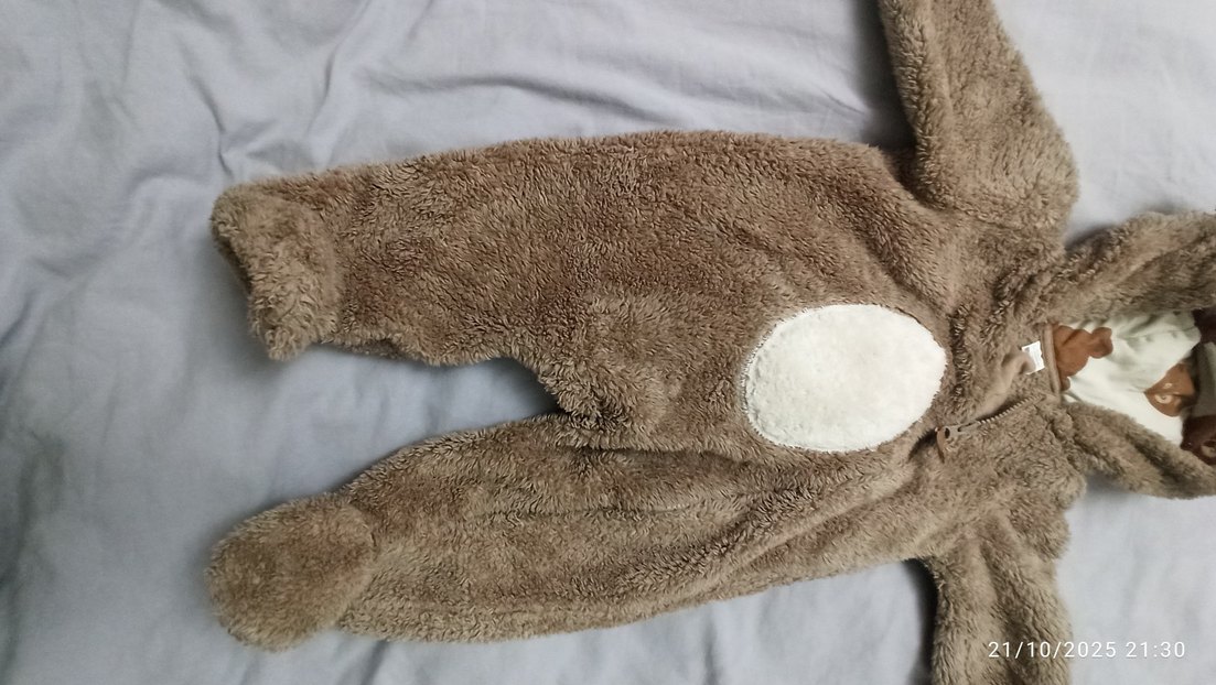 Kahverengi Peluş Erkek Bebek Tulumu - Görsel 2