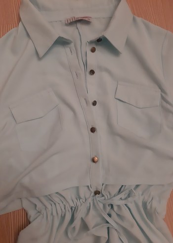 Uzun Kollu Mavi Düğmeli Kadın Elbise - Görsel 8