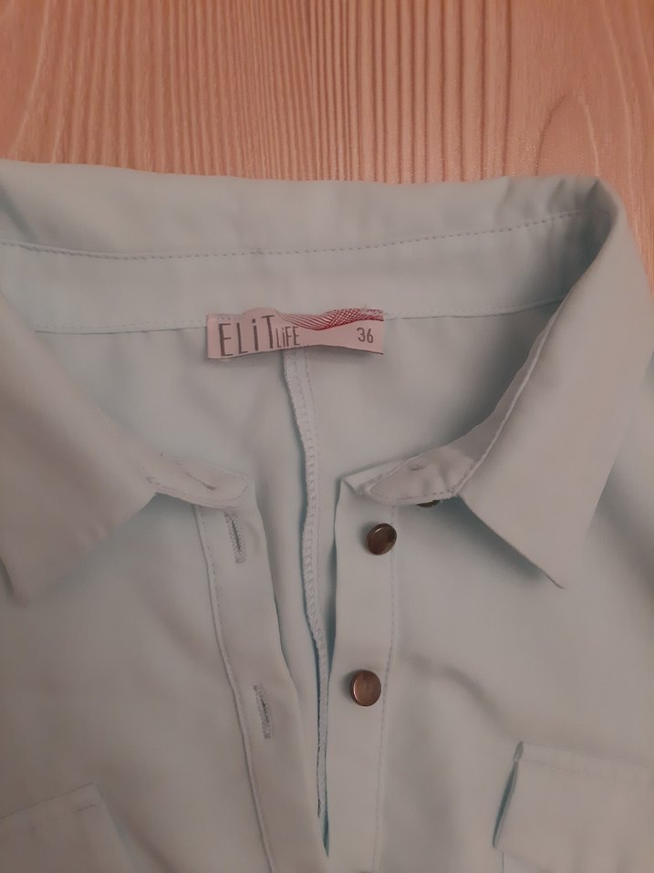 Uzun Kollu Mavi Düğmeli Kadın Elbise - Görsel 4