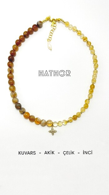 HATHOR - Kuvars, Akik, İnci ve Çelik Kolye