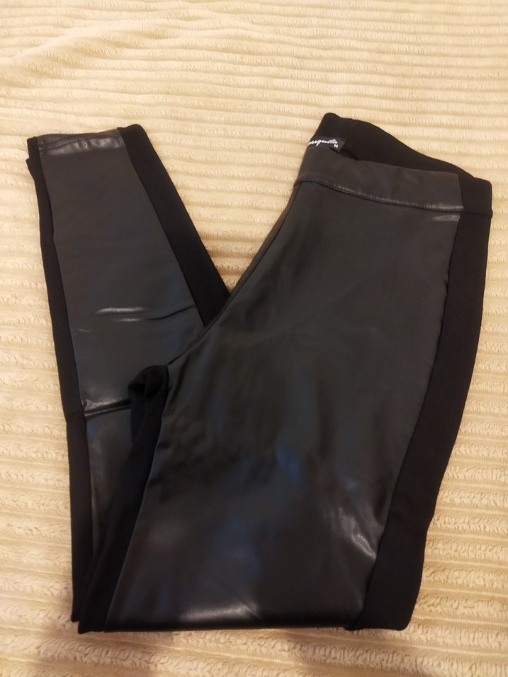 Kadın Siyah Deri tayt - Görsel 2