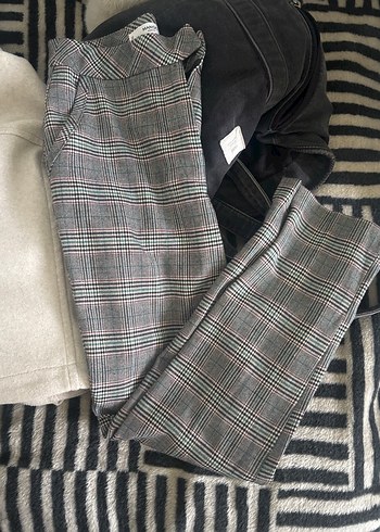 Gri Ekoseli Düğmeli Kadın Kumaş Pantolon - Görsel 3