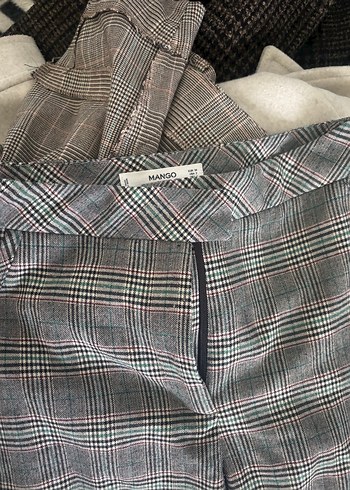 Gri Ekoseli Düğmeli Kadın Kumaş Pantolon - Görsel 2