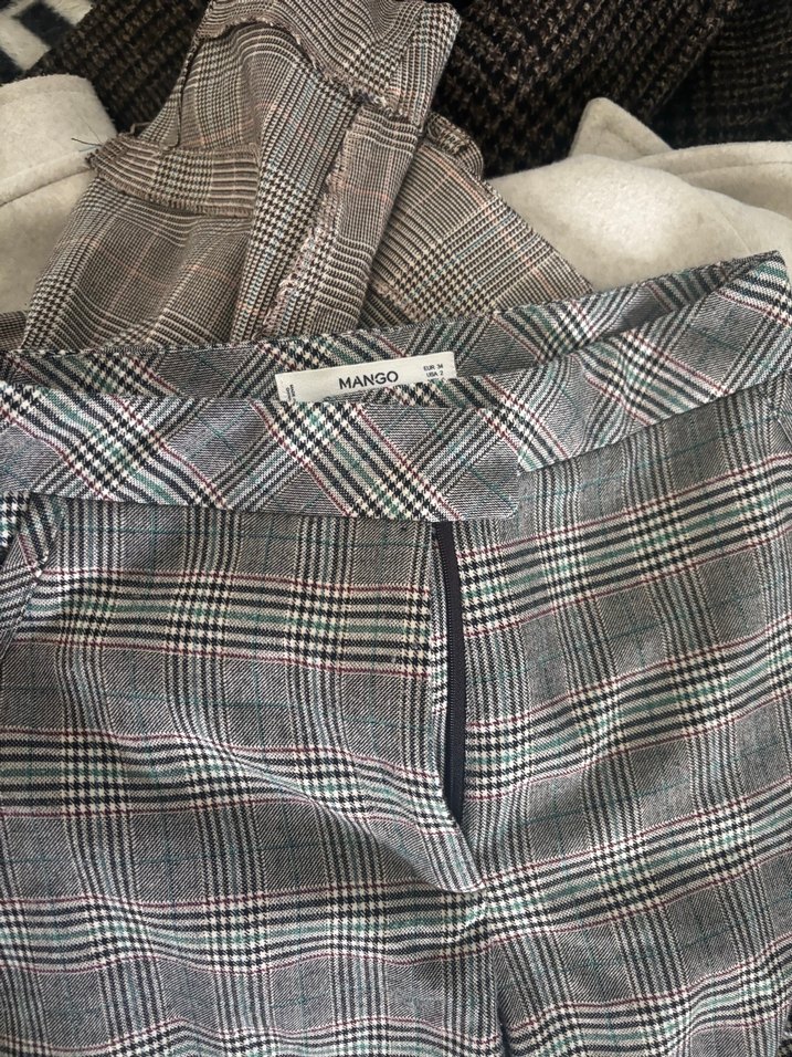 Gri Ekoseli Düğmeli Kadın Kumaş Pantolon - Görsel 2