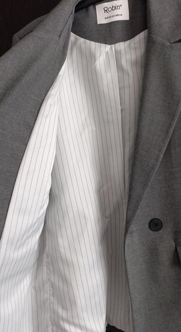 Gri Kadın Keten Blazer Ceket - Görsel 4