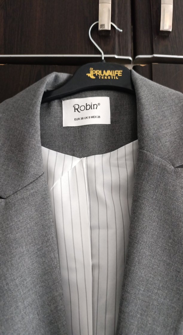 Gri Kadın Keten Blazer Ceket - Görsel 3