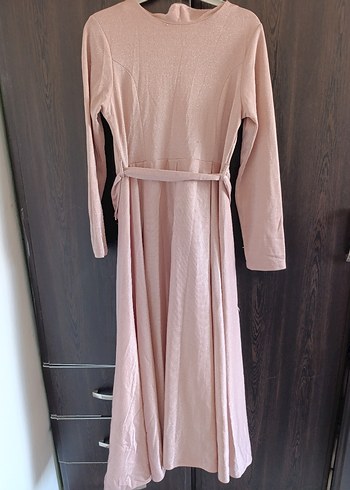 Pembe Uzun Kollu Salaş Uzun Elbise