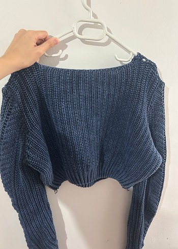 Navy Örgü Kadın crop Kazak - Görsel 3
