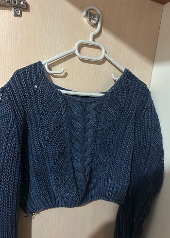 Navy Örgü Kadın crop Kazak - Görsel 2