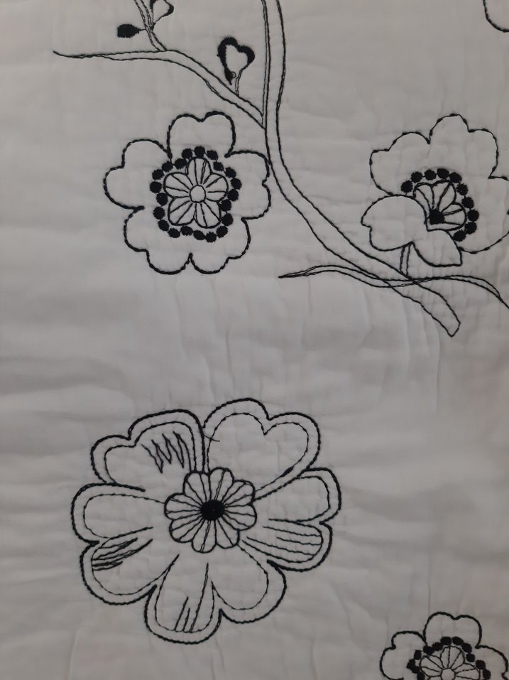 Gri Çiçek Desenli Beyaz Yatak Örtüsü - Görsel 2