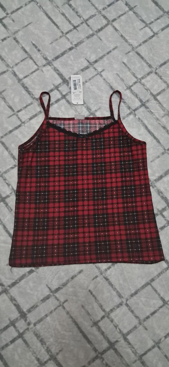 Kırmızı Ekoseli Dantel Detaylı 3 parça pijama takımı - Görsel 2