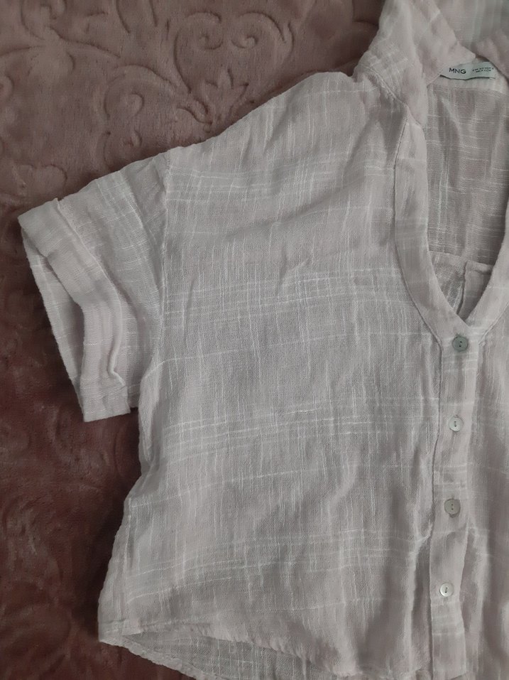 mango yarı transparan pembe gömlek - Görsel 2