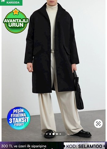 Düğmeli Siyah Midi Erkek Kaban - Görsel 4