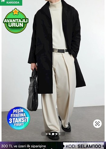 Düğmeli Siyah Midi Erkek Kaban - Görsel 5