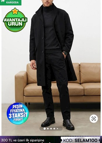 Düğmeli Siyah Midi Erkek Kaban - Görsel 2