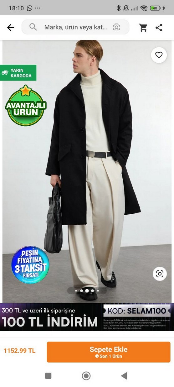 Düğmeli Siyah Midi Erkek Kaban - Görsel 5