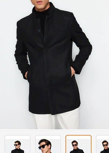 Siyah Düğmeli Erkek Midi Ceket - Görsel 2