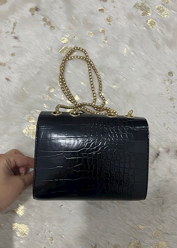 Zincir Detaylı Yılan Desenli Süet Kadın Çanta - Görsel 5