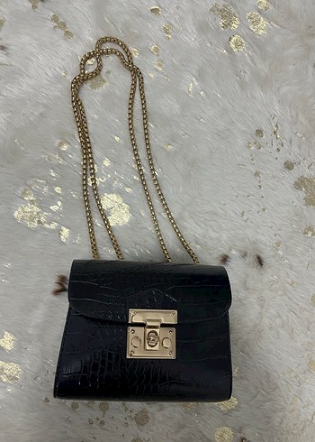 Zincir Detaylı Yılan Desenli Süet Kadın Çanta - Görsel 2