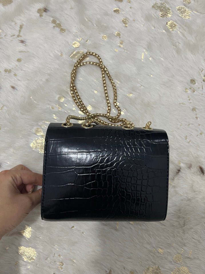 Zincir Detaylı Yılan Desenli Süet Kadın Çanta - Görsel 5