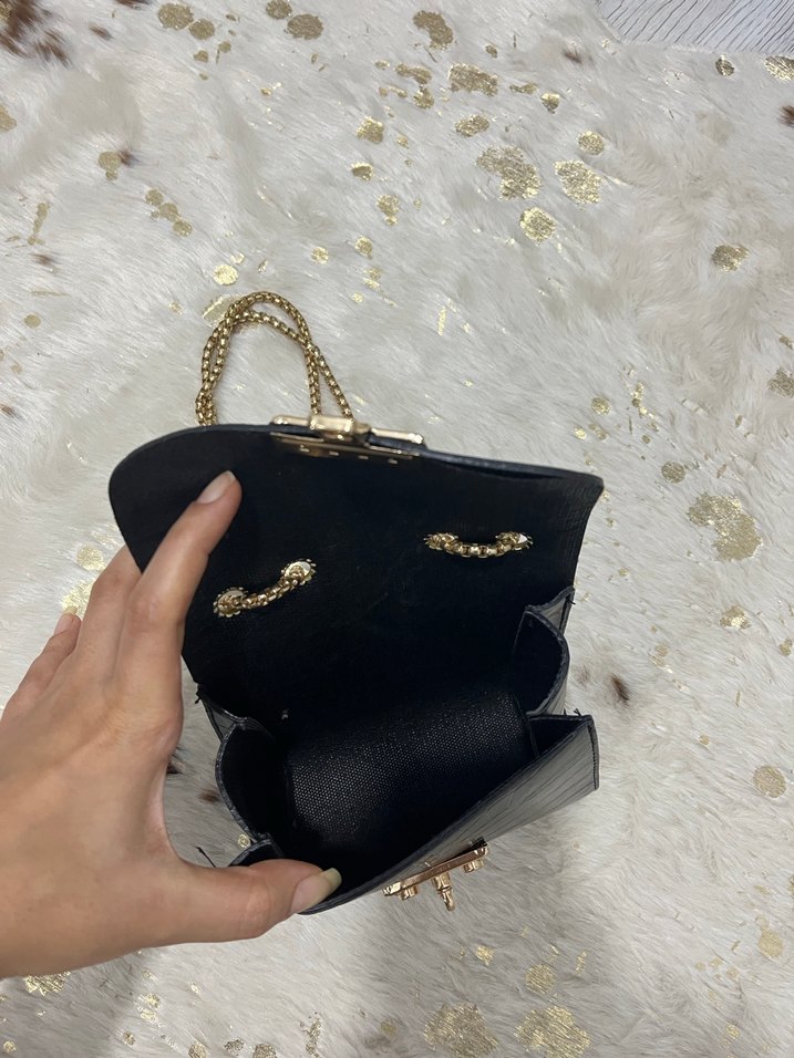 Zincir Detaylı Yılan Desenli Süet Kadın Çanta - Görsel 4