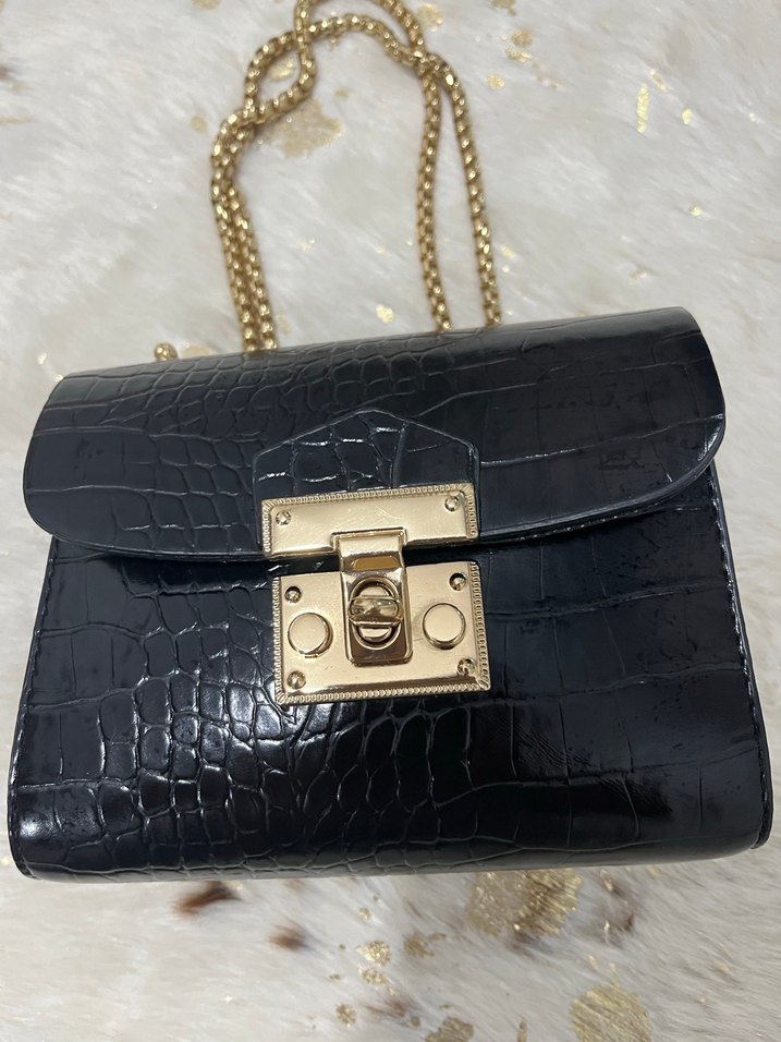 Zincir Detaylı Yılan Desenli Süet Kadın Çanta - Görsel 3