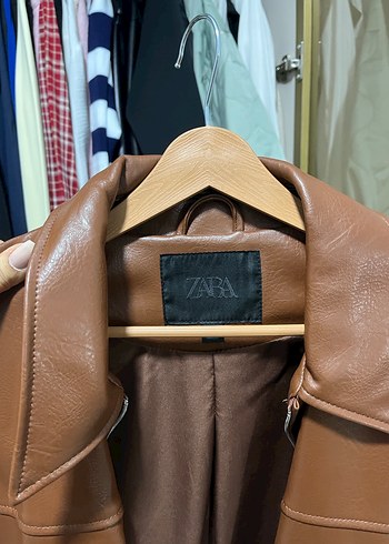 Kahverengi Deri Bol Kesim Ceket - Görsel 6