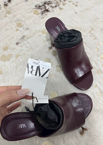 Bordo Deri Dolgu Topuk Kadın Terlik - Görsel 5