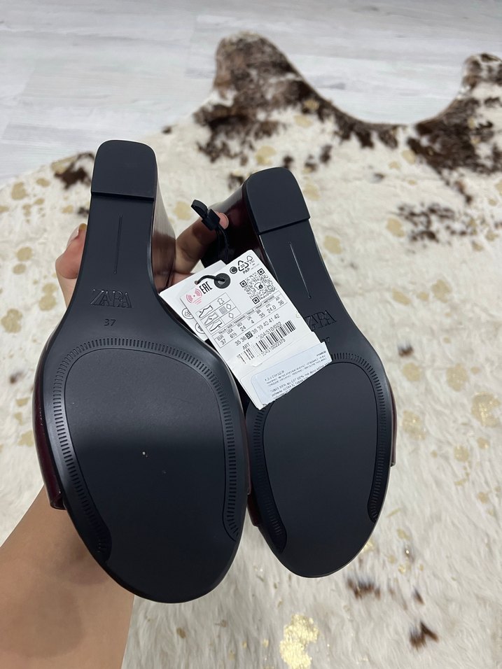 Bordo Deri Dolgu Topuk Kadın Terlik - Görsel 3