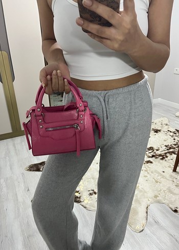 Fermuarlı Pembe Deri Kadın El Çantası - Görsel 2