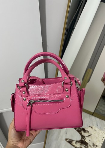 Fermuarlı Pembe Deri Kadın El Çantası - Görsel 3