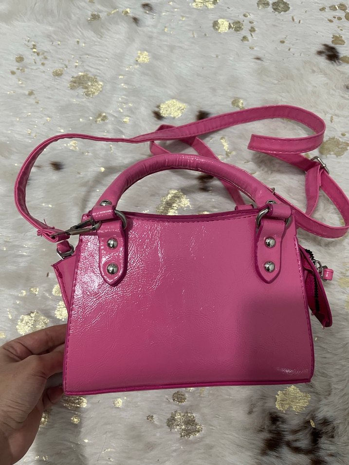 Fermuarlı Pembe Deri Kadın El Çantası - Görsel 4